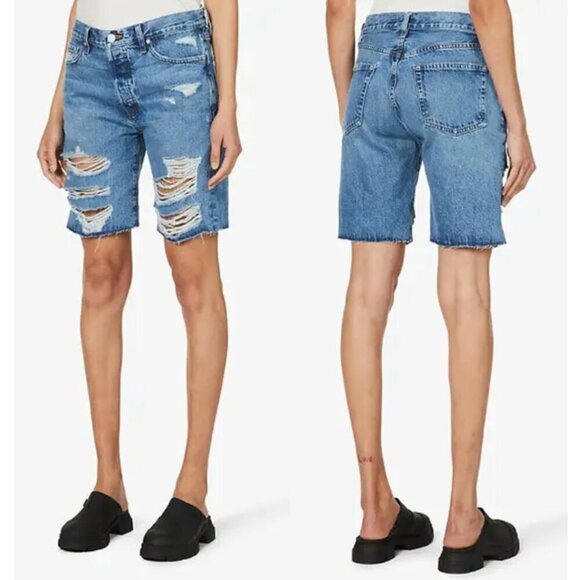 New! Frame Le Slouch Bermuda Shorts Riverrun Blue 21830 - Picture 1 of 14
